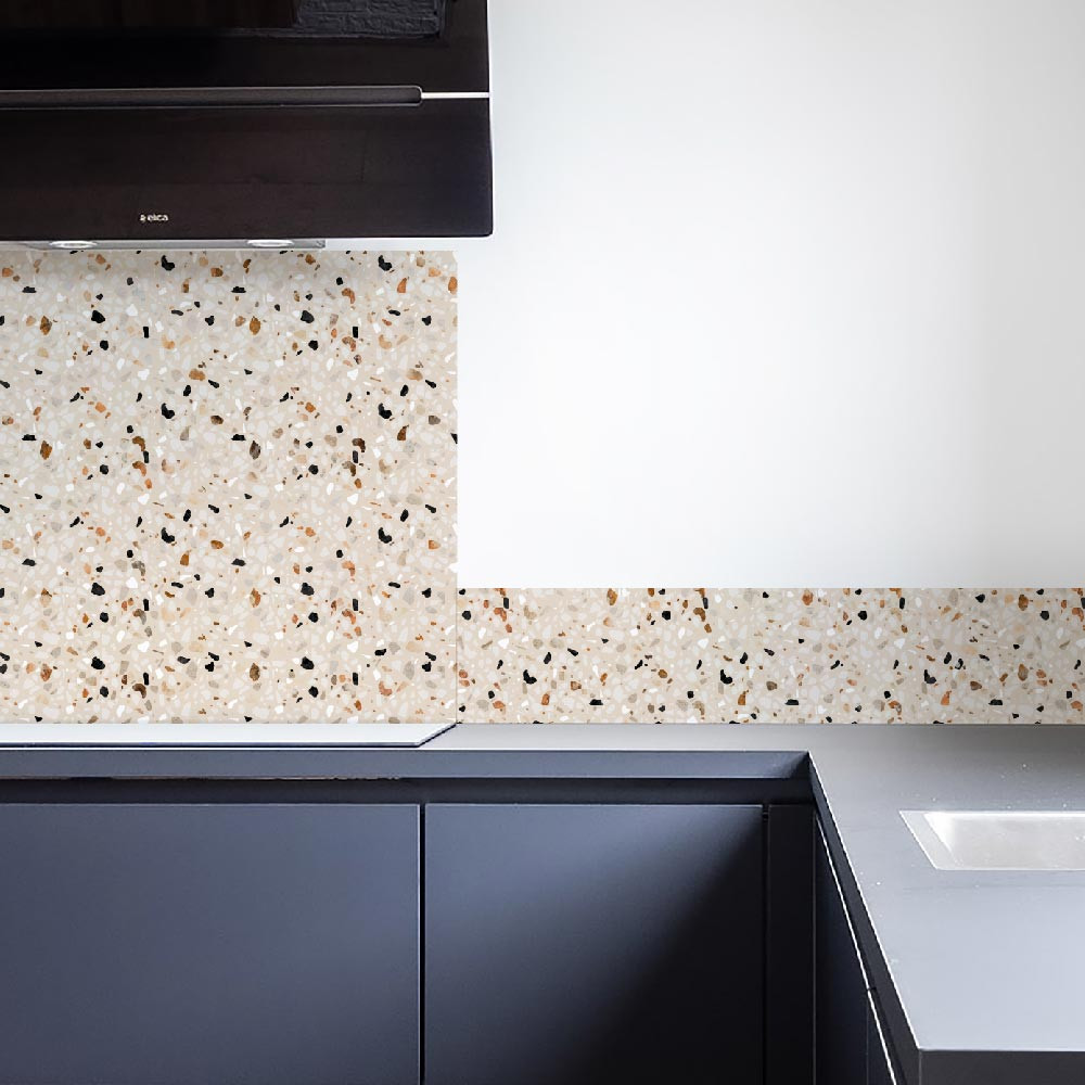 Crédence de cuisine aluminium - Terrazzo beige et noir