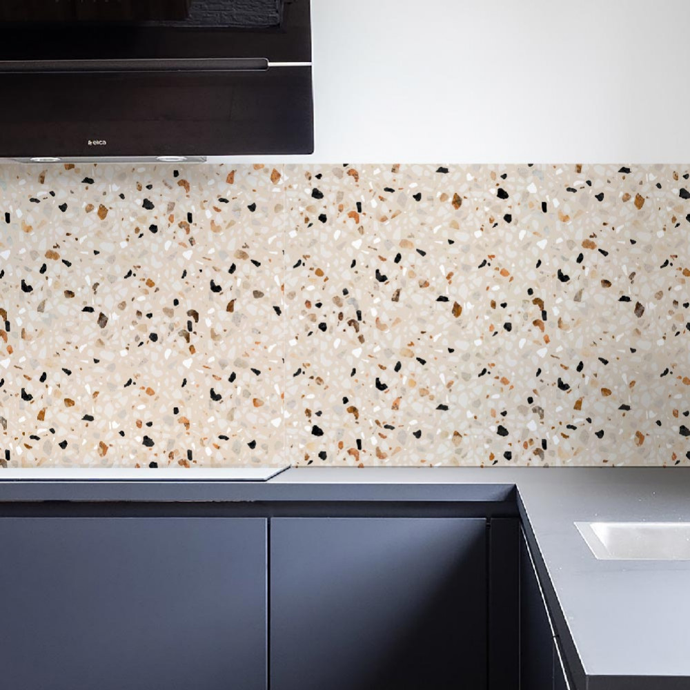 Crédence de cuisine adhésive - terrazzo beige & noir