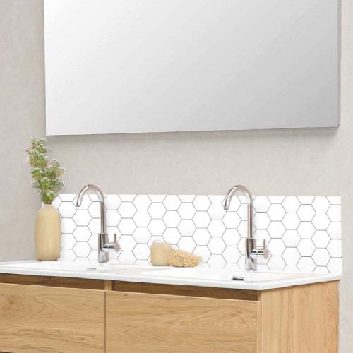 crédence salle de bain aluminium - hexagones blancs