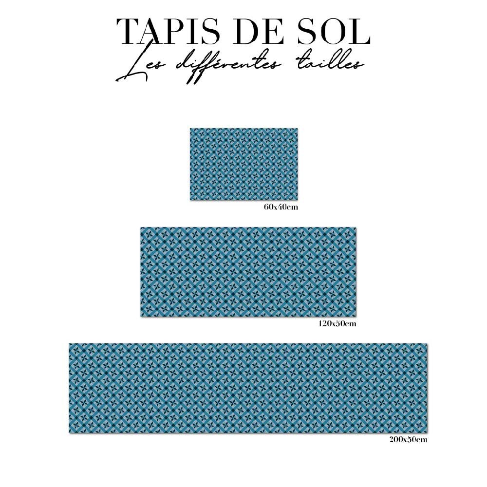 tapis de sol cuisine - carreaux de ciment bleu