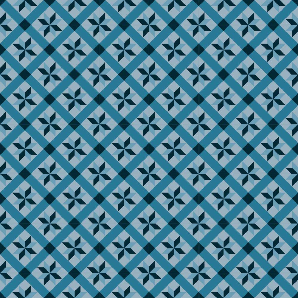 tapis de sol cuisine - carreaux de ciment bleu