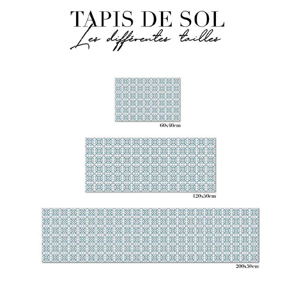 tapis de sol cuisine - carreaux de ciment bleu