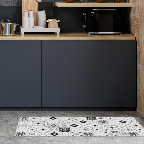 tapis de sol cuisine - carreaux de ciment noir