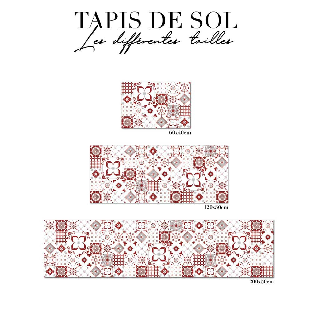 tapis de sol cuisine - carreau de ciment rouge