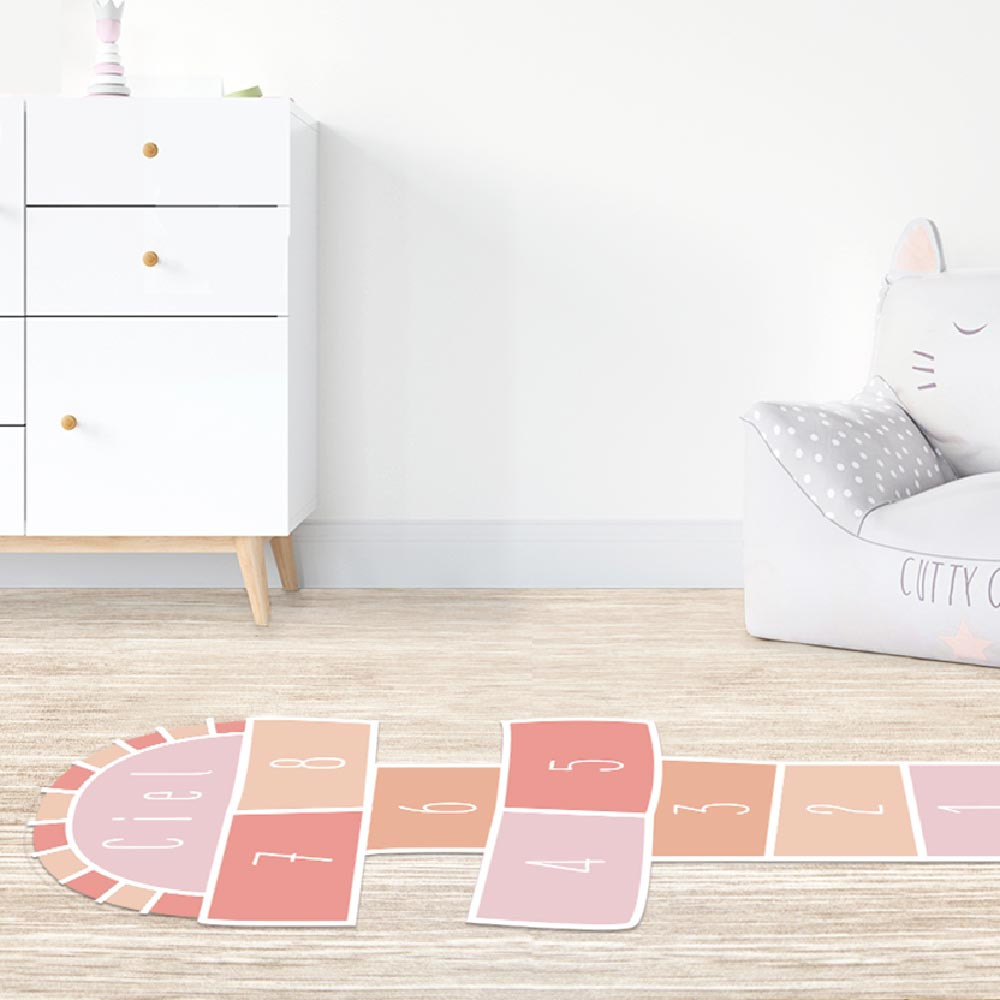 Tapis de sol chambre enfant - marelle rose