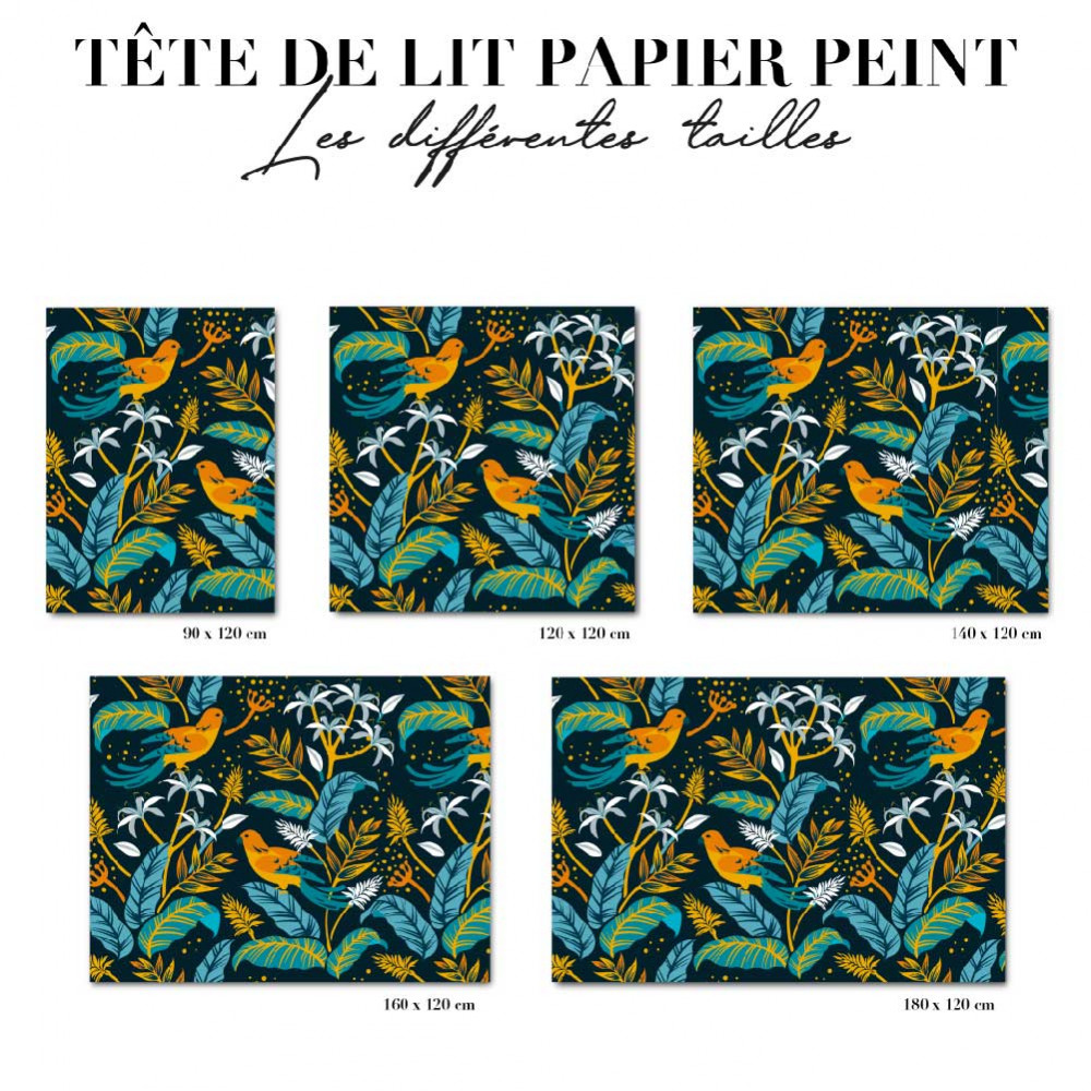 Tête de lit - Floral orange et bleu