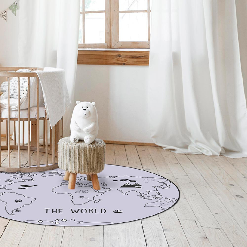 Tapis de sol chambre enfant - mappemonde violet