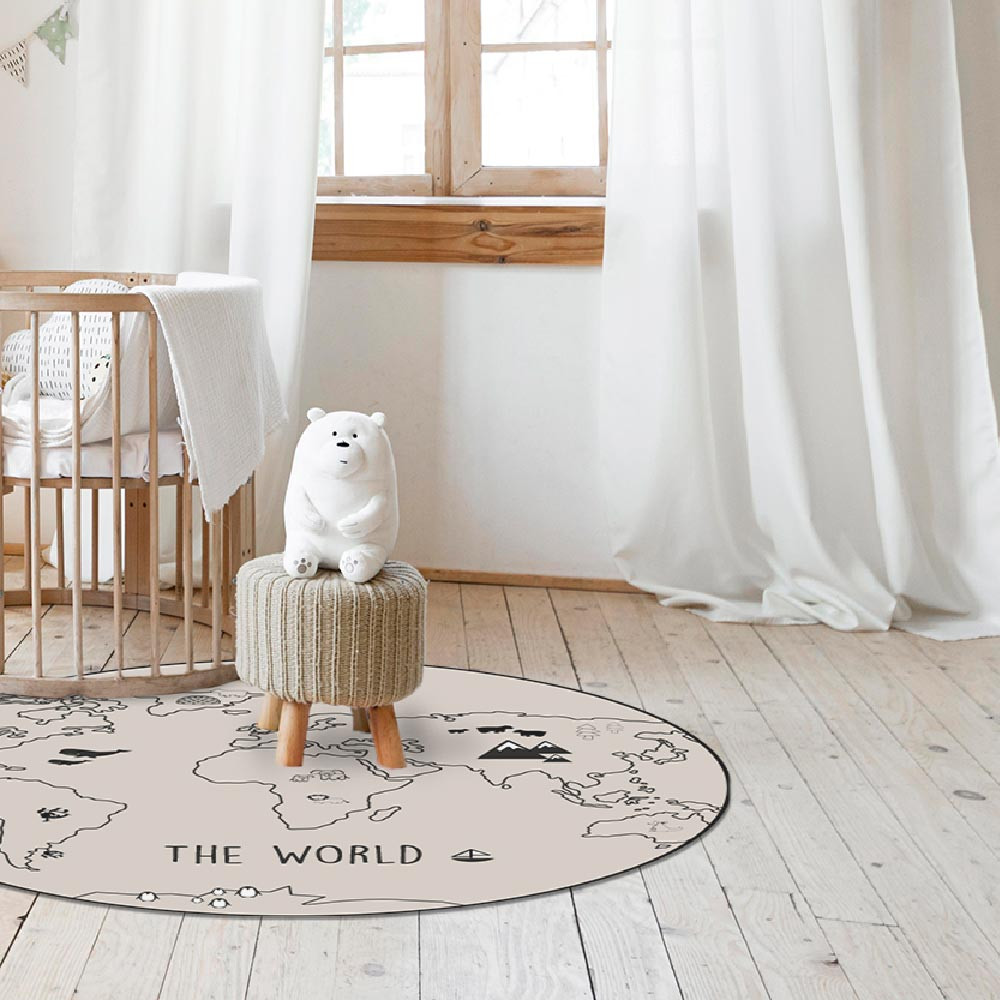 Tapis de sol chambre enfant - mappemonde beige