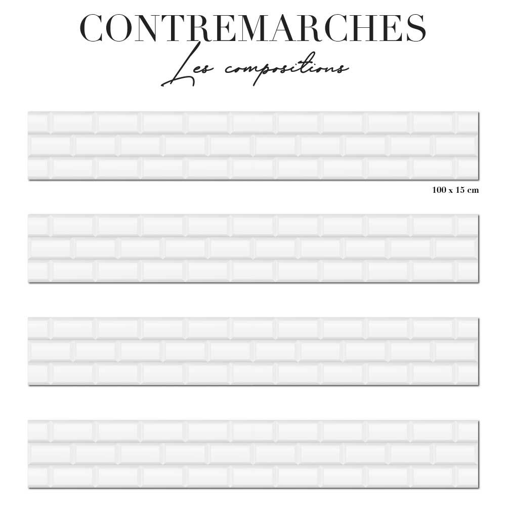 contremarches uniformes - carreaux de métro blancs