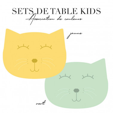 Set de table enfant - Chat vert et jaune