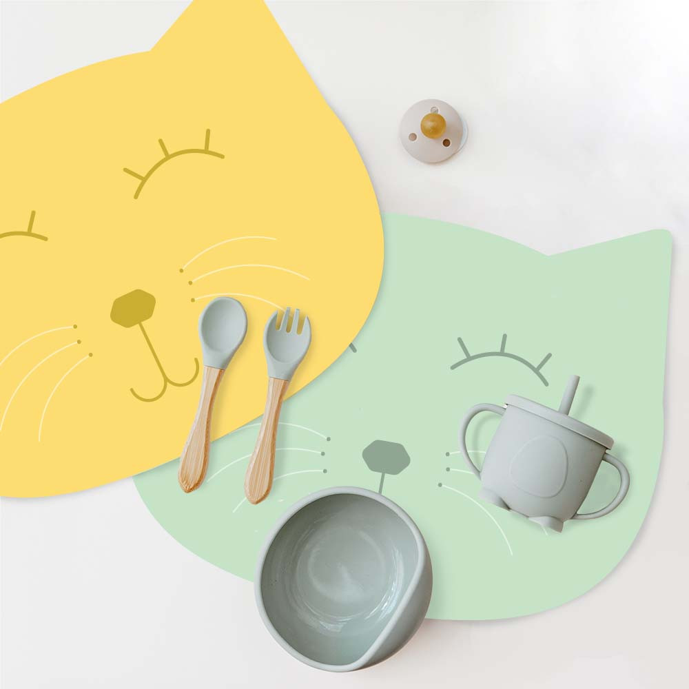 Set de table enfant - Chat vert et jaune