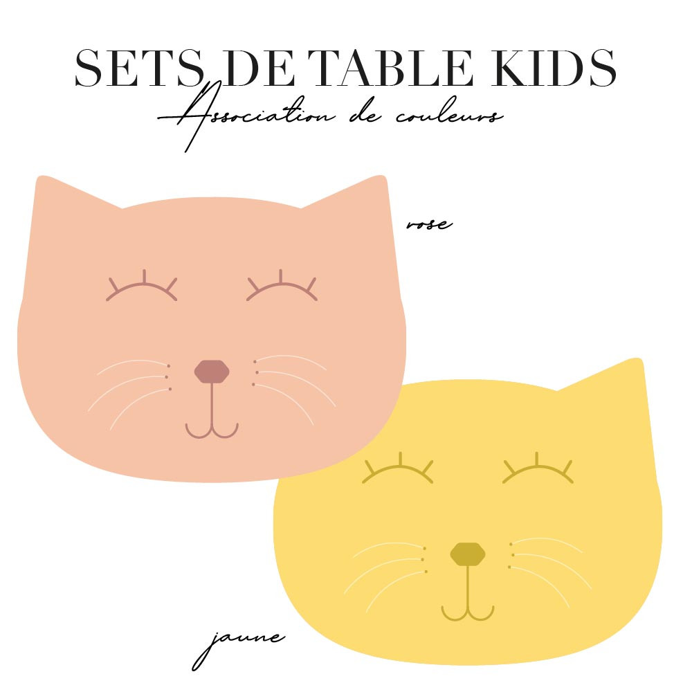 Set de table enfant - Chat rose et jaune