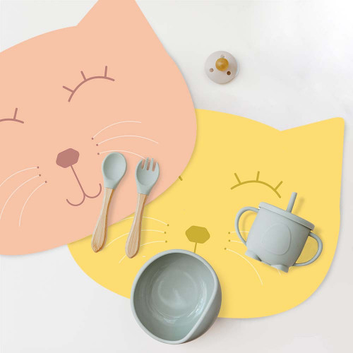 Set de table enfant - Chat rose et jaune