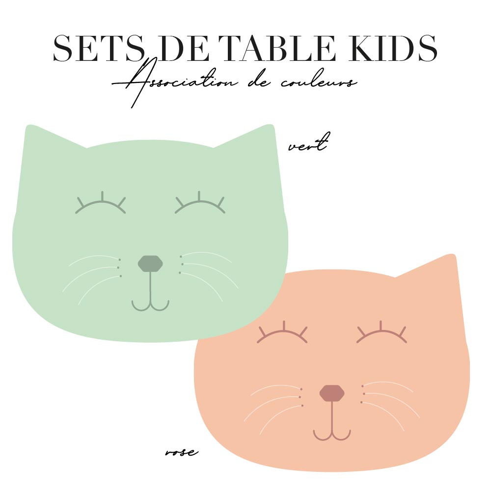 Set de table enfant - Chat rose et vert