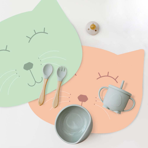 Set de table enfant - Chat rose et vert