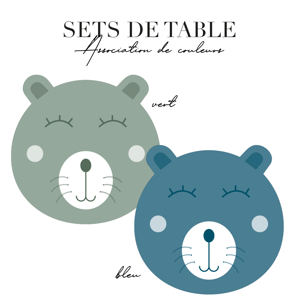 Set de table enfant - Ours Vert et Bleu