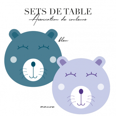 Set de table enfant - Ours bleu et mauve
