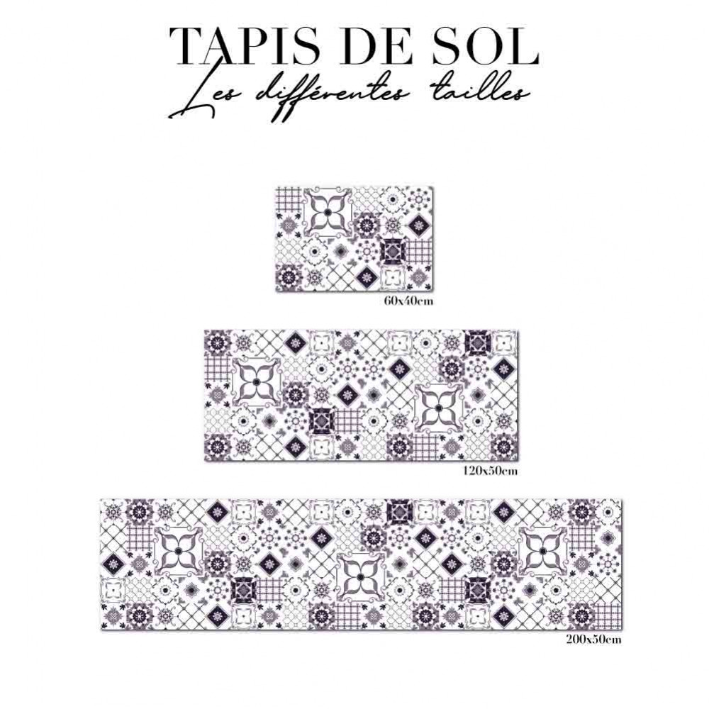 Tapis de sol cuisine - Carreaux de ciment - Violet