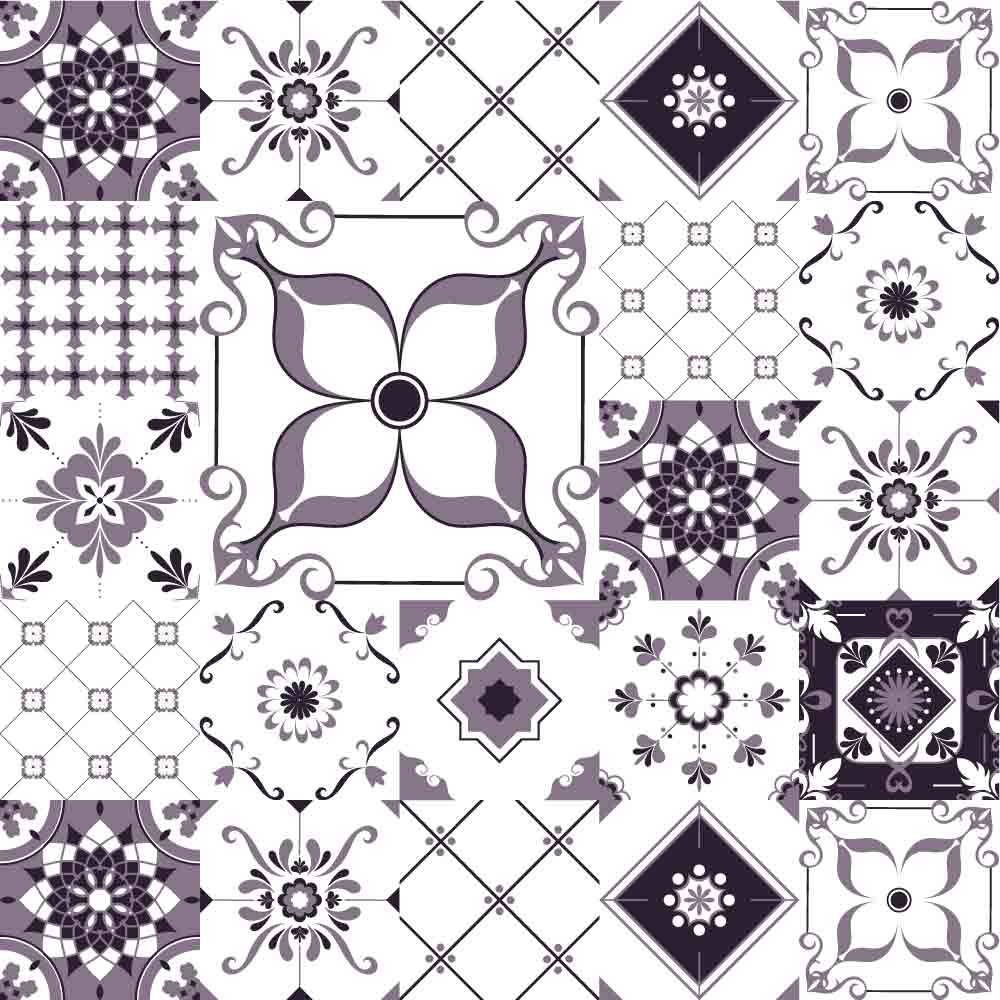 Tapis de sol cuisine - Carreaux de ciment - Violet