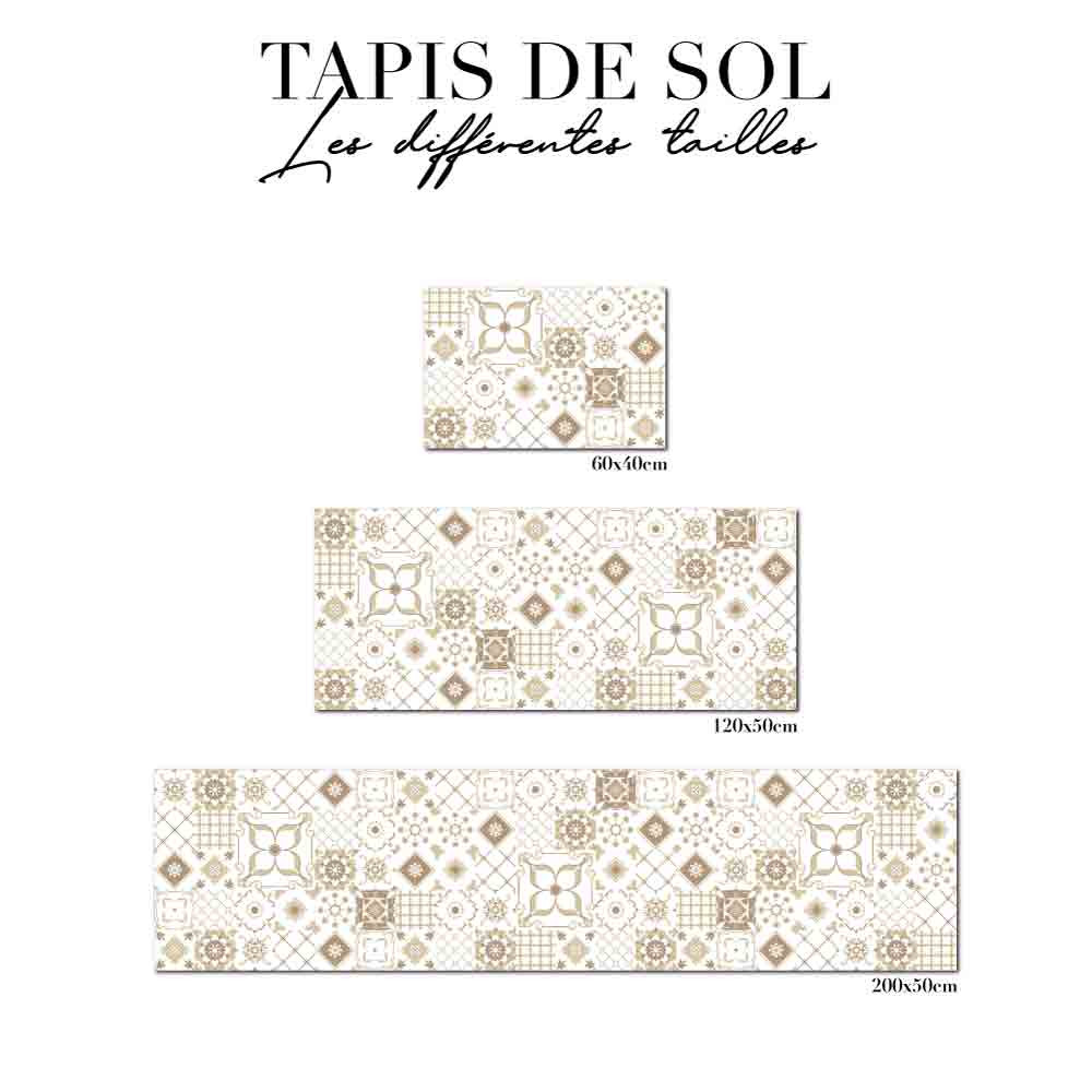 Tapis de sol cuisine - Carreaux de ciment - Beige