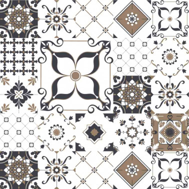 Tapis de sol cuisine - Carreaux de ciment - Marron et Gris