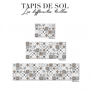 Tapis de sol cuisine - Carreaux de ciment - Marron et Gris