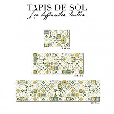 Tapis de sol cuisine - Carreaux de ciment - Vert et Jaune