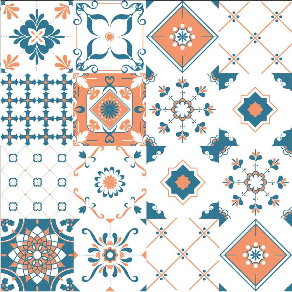 Set de tale - Carreaux de ciment - Bleu et Orange