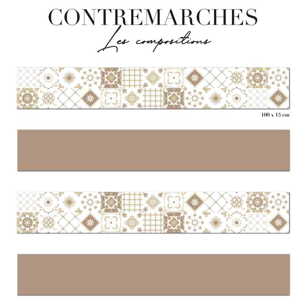 Contremarches mixées - Irene- Carreaux de ciment - Beige