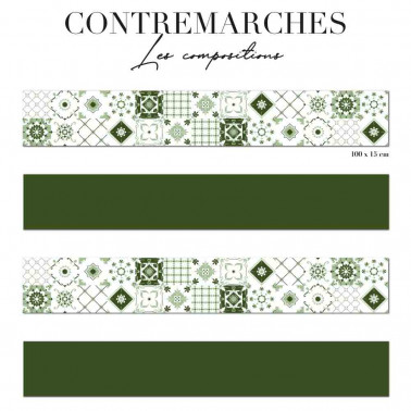 Contremarches mixées - Irene- Carreaux de ciment - Vert