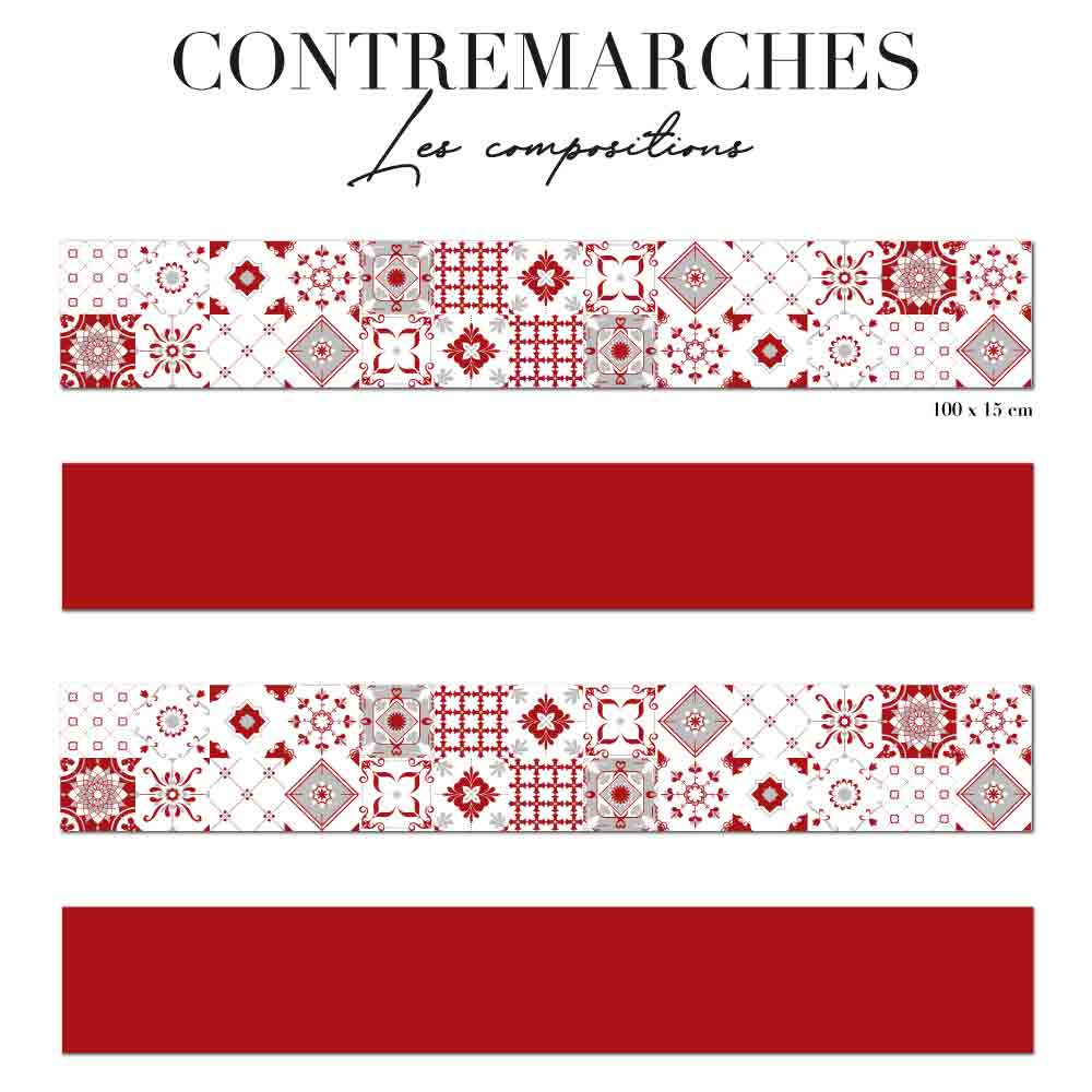 Contremarches mixées - Irene- Carreaux de ciment - Rouge