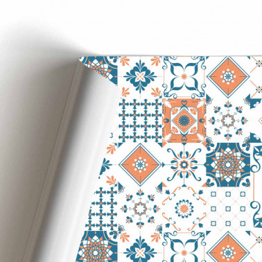 Crédence de cuisine adhésive - carreaux ciment Bleu et Orange