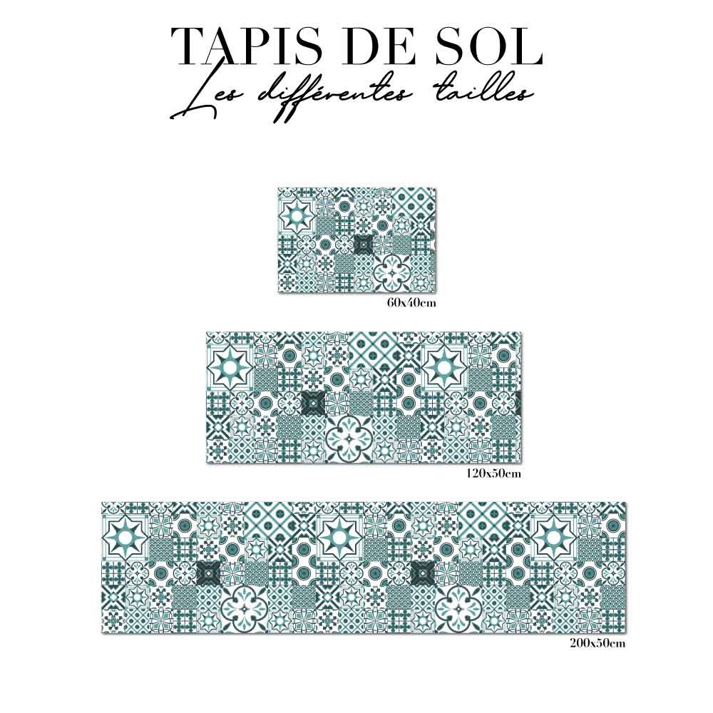 tapis de sol cuisine - carreau de ciment bleu