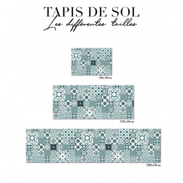 tapis de sol cuisine - carreau de ciment bleu