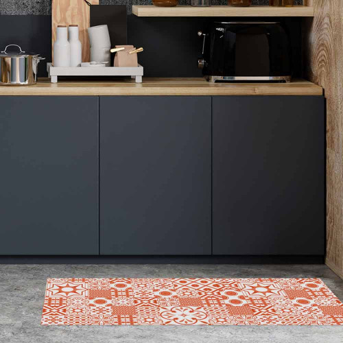 tapis de sol cuisine - carreau de ciment orange
