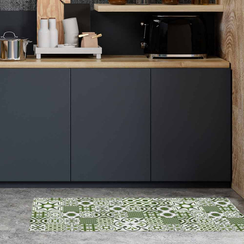 tapis de sol cuisine - carreau de ciment vert