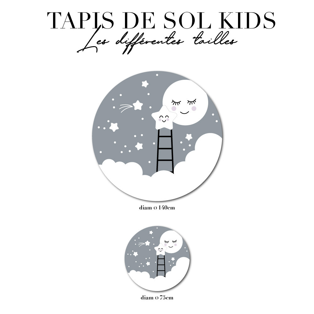 Tapis de sol chambre enfant - lune gris