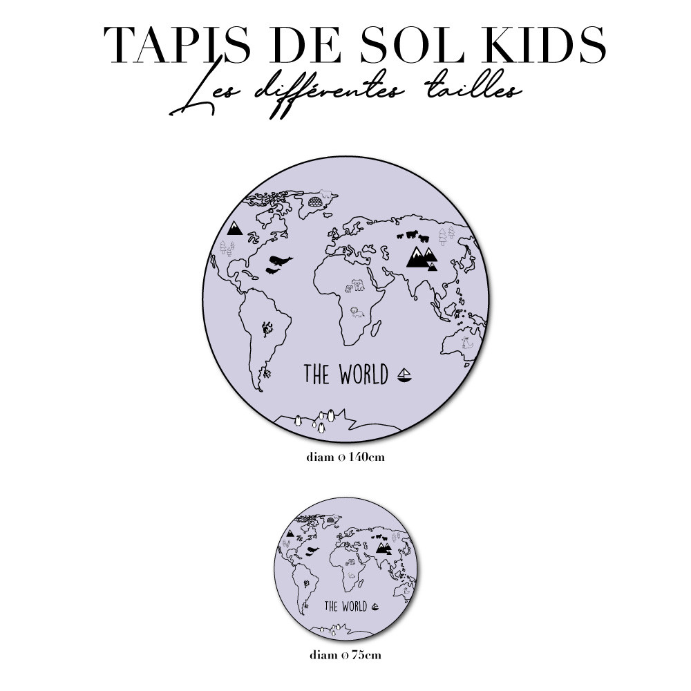 Tapis de sol chambre enfant - mappemonde violet