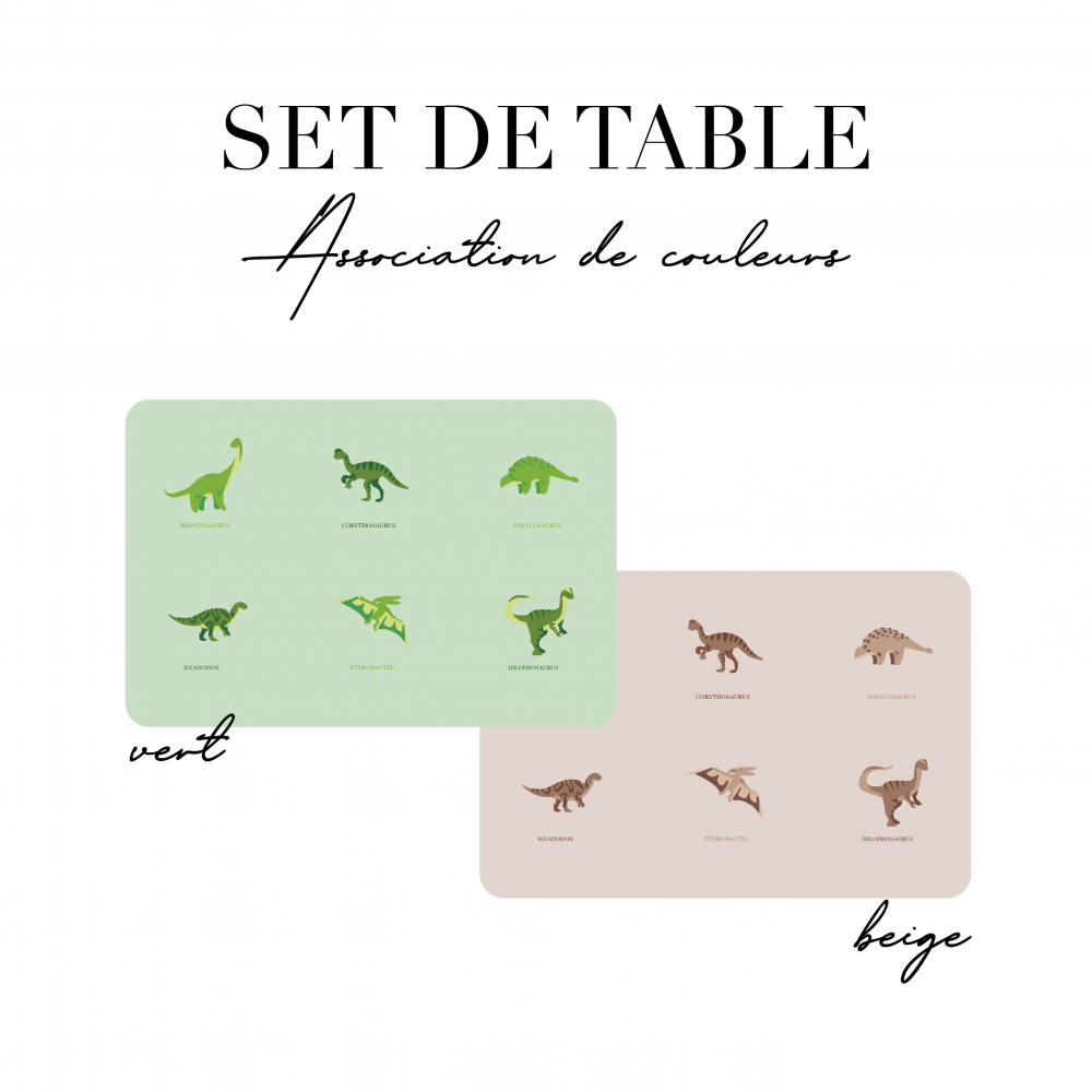 Set de table enfant dinosaure - beige et  vert