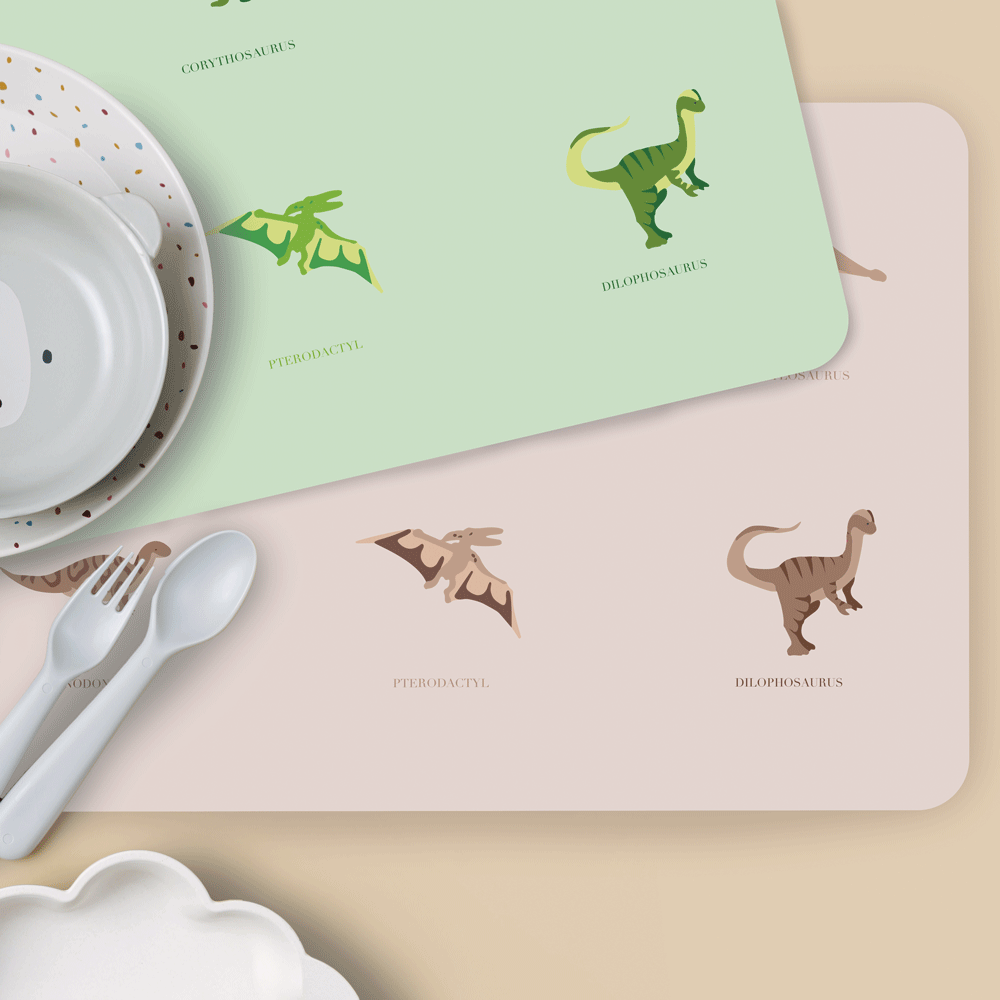 Set de table enfant dinosaure - beige et  vert