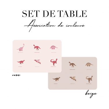 Set de table enfant dinosaure - rose et beige