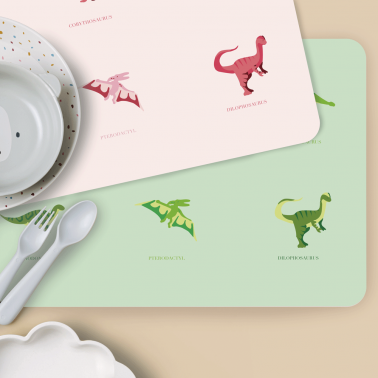 Set de table enfant dinosaure - rose et vert