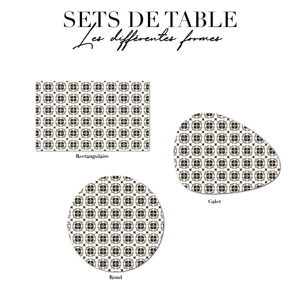 Set de tale - Carreaux de ciment - Beige et Noir