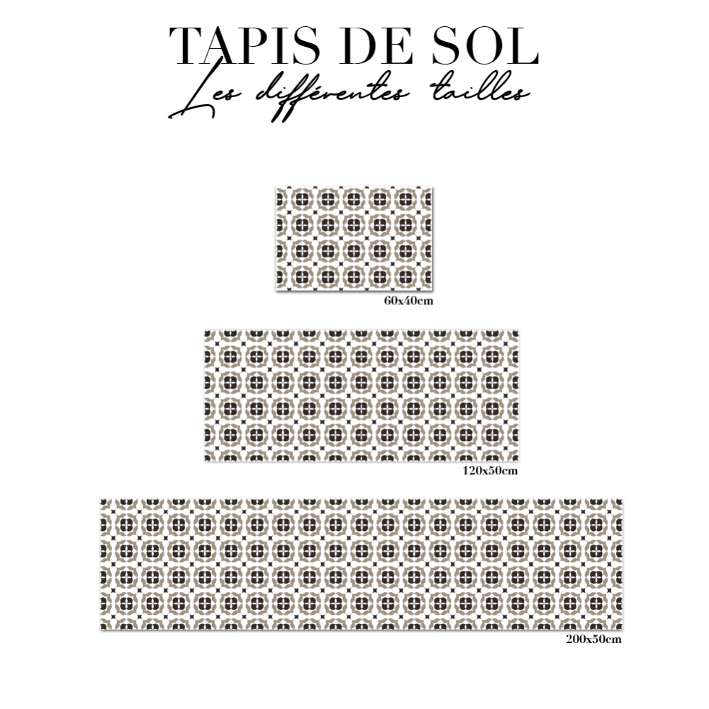 Tapis de sol cuisine - Carreaux de ciment - Beige et Noir