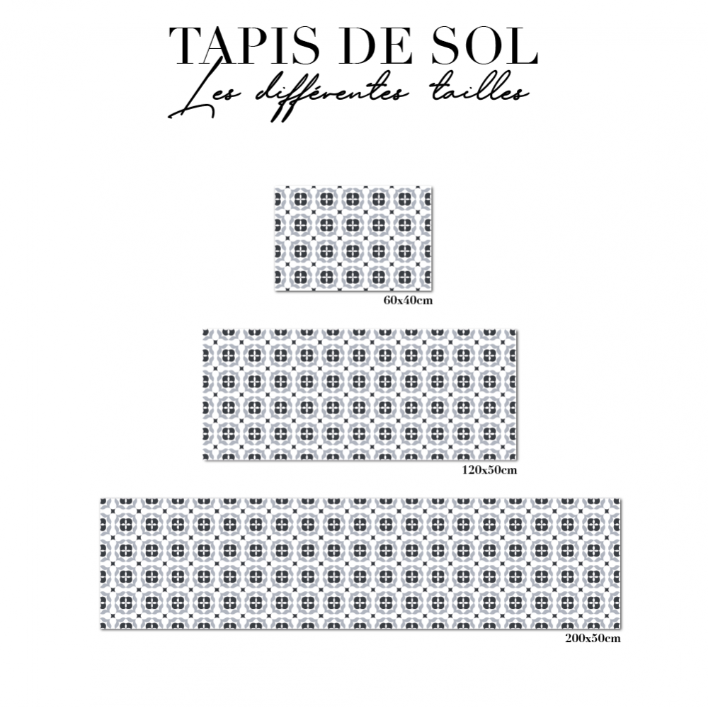 Tapis de sol cuisine - Carreaux de ciment - Blanc